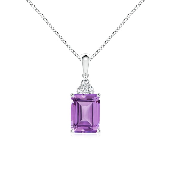 ANGARA Natural Emerald-Cut 1.5 ct Amethyst Pendant with Diamond Trio in 14K White Gold for Women (Size-8x6mm) | February Birthstone, Anniversary, Jewelry Gift for Women | Natural Amethyst Necklace
