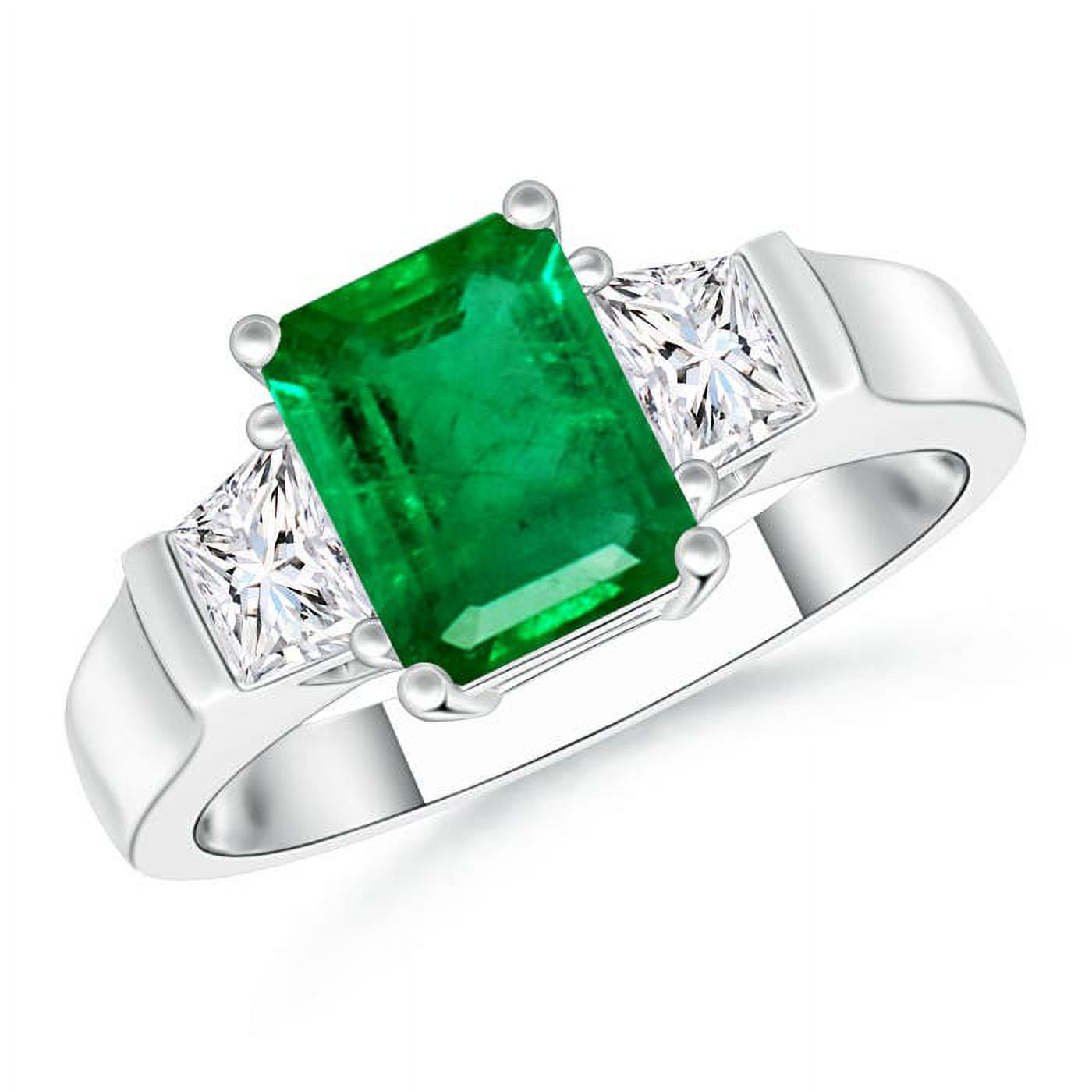 ANGARA Natural 1.5 Ct Emerald-Cut Emerald and Trapezoid Diamond Three Stone Ring in Platinum for Women (Size-8x6mm) | May Birthstone, Anniversary, Jewelry Gift for Women | Natural Emerald Ring
