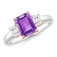 thumbnail image 1 of ANGARA Natural 1.5 ct Amethyst and Diamond Three Stone Ring in 14K White & Rose Gold for Women (Size-8x6mm) | February Birthstone, Anniversary, Jewelry Gift for Women | Natural Amethyst Ring, 1 of 8