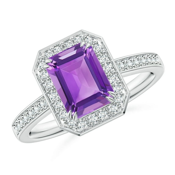 ANGARA Natural 1.5 ct Amethyst Engagement Ring with Diamond Halo in 14K White Gold for Women (Size-8x6mm) | February Birthstone, Anniversary, Jewelry Gift for Women | Natural Amethyst Ring