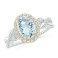thumbnail image 1 of ANGARA Natural 1.5 ct Aquamarine Twisted Vine Ring with Diamond Halo in 14K White & Yellow Gold for Women (Size-9x7mm) | March Birthstone, Anniversary Jewelry Gift for Women | Natural Aquamarine Ring, 1 of 9