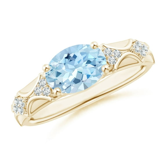 ANGARA Natural 1.5 ct Aquamarine Vintage Style Ring with Diamond Accents in 14K Yellow Gold for Women (Size-9x7mm) | March Birthstone, Anniversary, Jewelry Gift for Women | Natural Aquamarine Ring