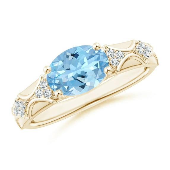 ANGARA Natural 1.5 ct Aquamarine Vintage Style Ring with Diamond Accents in 14K Yellow Gold for Women (Size-9x7mm) | March Birthstone, Anniversary, Jewelry Gift for Women | Natural Aquamarine Ring
