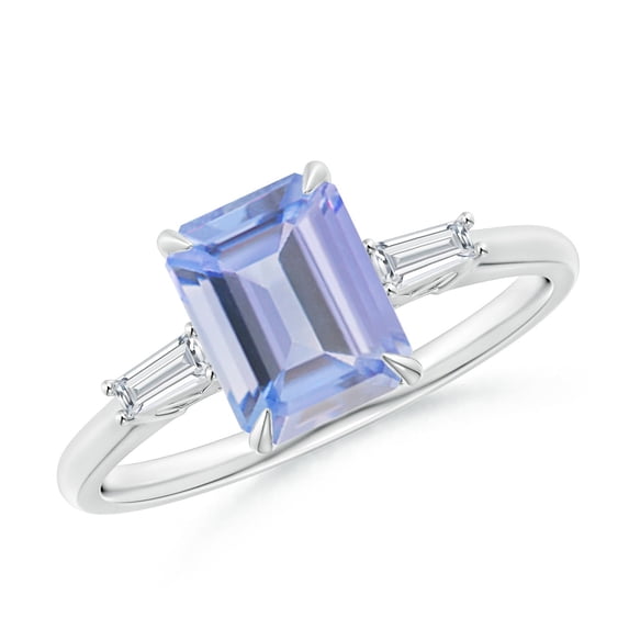 ANGARA Natural 1.5 ct Tanzanite & Baguette Diamond Three Stone Ring in 14K White Gold for Women (Size-8x6mm) | December Birthstone, Anniversary, Jewelry Gift for Women | Natural Tanzanite Ring