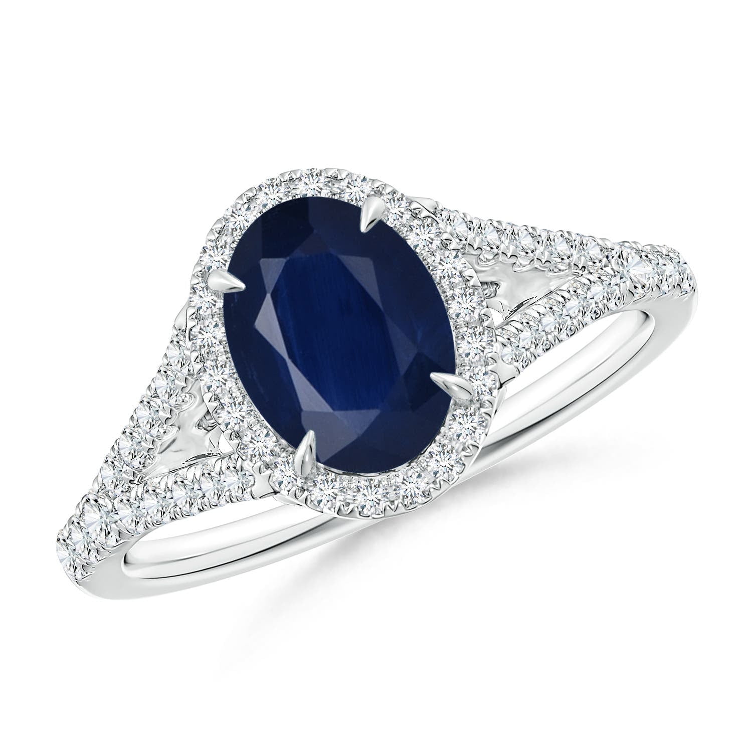 ANGARA Natural 1.55 Ct. Blue Sapphire with Diamond Halo Ring in 14K ...
