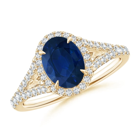 ANGARA Natural 1.55 Ct. Blue Sapphire with Diamond Halo Ring in 14K Yellow Gold for Women (Ring Size: 3.5)
