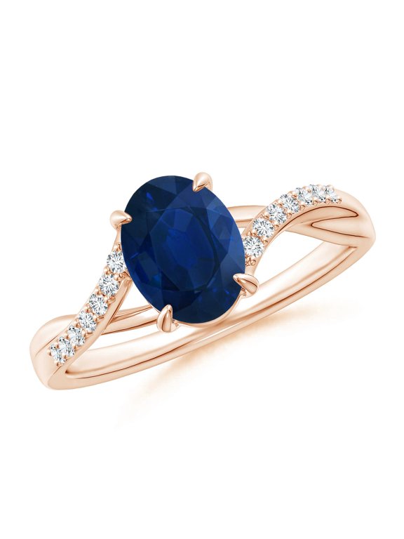 Natural 1.55 ct Blue Sapphire Split Shank Ring with Diamond Accents in 14K Rose Gold for Women (Size-8x6mm) | September Birthstone, Anniversary, Jewelry Gift for Women | Natural Sapphire Ring