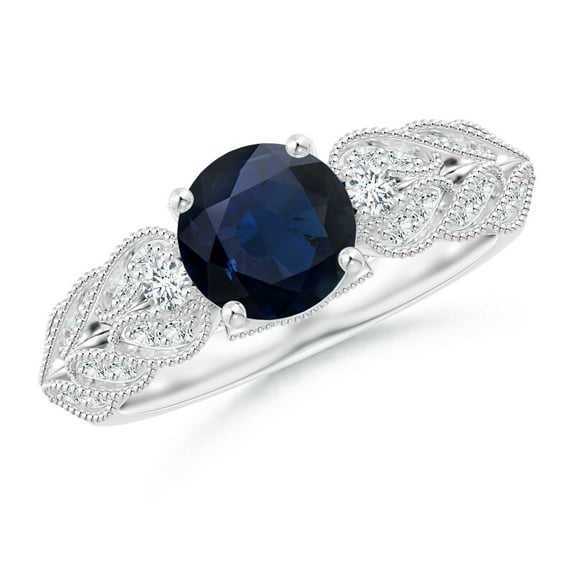 ANGARA Natural 1.6 Ct Aeon Sapphire Solitaire Engagement Ring with Milgrain in 14K White Gold for Women (Size-7mm) | September Birthstone, Anniversary, Jewelry Gift for Women | Natural Sapphire Ring
