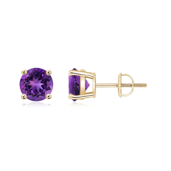 ANGARA Natural Basket-Set Round 1.6 ct Amethyst Studs in 14K Yellow Gold for Women (Size-6mm) | February Birthstone, Birthday, Anniversary, Jewelry Gift for Women | Natural Amethyst Earrings