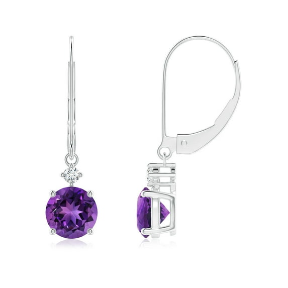ANGARA Natural Solitaire 1.6 ct Amethyst Dangle Earrings with Diamond in 14K White Gold for Women (Size-6mm) | February Birthstone, Anniversary, Jewelry Gift for Women | Natural Amethyst Earrings