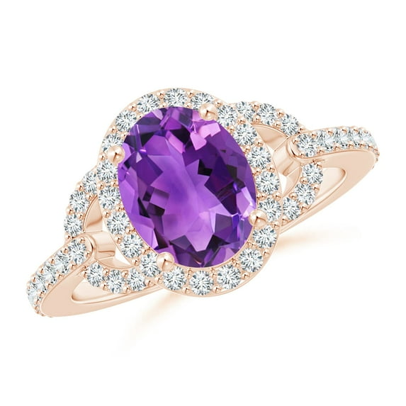 ANGARA Natural Vintage Style Oval 1.6 ct Amethyst Halo Ring in 14K Rose Gold for Women (Size-9x7mm) | February Birthstone, Birthday, Anniversary, Jewelry Gift for Women | Natural Amethyst Ring