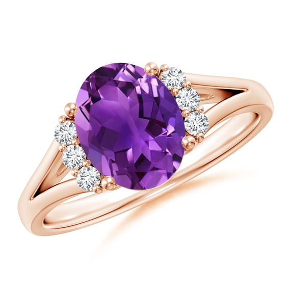 ANGARA Natural 1.6 Ct. Amethyst with Diamond Classic Ring in 14K Rose Gold for Women (Ring Size: 12)