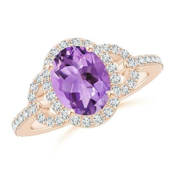 ANGARA Natural 1.6 Ct. Amethyst with Diamond Classic Ring in 14K Rose Gold for Women (Ring Size: 4.5)