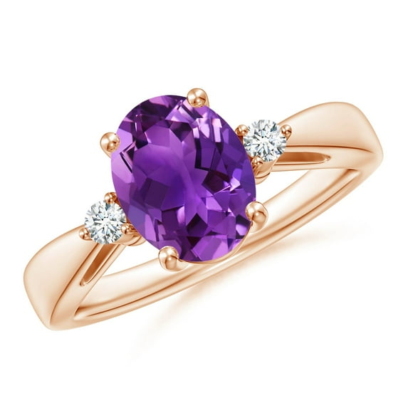 ANGARA Natural Tapered Shank 1.6 ct Amethyst Ring with Diamond Accents in 14K Rose Gold for Women (Size-9x7mm) | February Birthstone, Anniversary, Jewelry Gift for Women | Natural Amethyst Ring