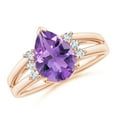 thumbnail image 1 of ANGARA Natural Pear 1.6 ct Amethyst Ring with Triple Diamond Accents in 14K Rose Gold for Women (Size-10x7mm) | February Birthstone, Anniversary, Jewelry Gift for Women | Natural Amethyst Ring, 1 of 11