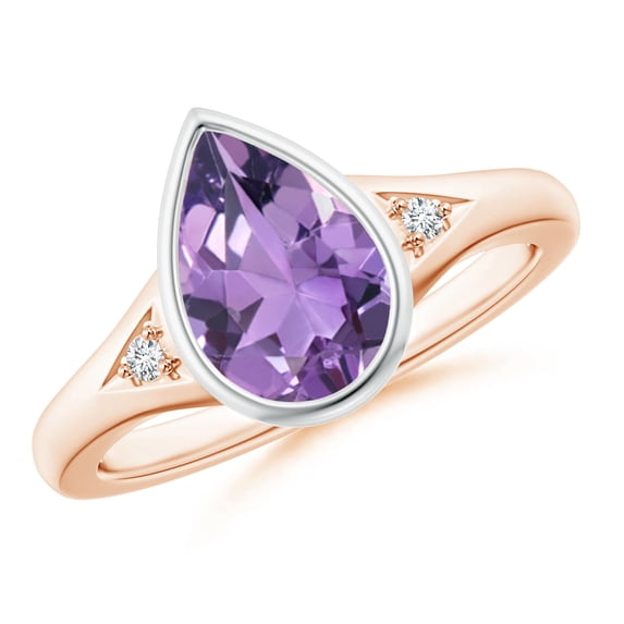 ANGARA Natural Pear-Shaped 1.6 ct Amethyst Ring with Diamonds in 14K Rose & White Gold for Women (Size-10x7mm) | February Birthstone, Anniversary, Jewelry Gift for Women | Natural Amethyst Ring