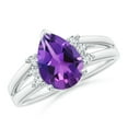 thumbnail image 1 of ANGARA Natural Pear 1.6 ct Amethyst Ring with Triple Diamond Accents in 14K White Gold for Women (Size-10x7mm) | February Birthstone, Anniversary, Jewelry Gift for Women | Natural Amethyst Ring, 1 of 11