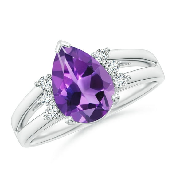 ANGARA Natural Pear 1.6 ct Amethyst Ring with Triple Diamond Accents in 14K White Gold for Women (Size-10x7mm) | February Birthstone, Anniversary, Jewelry Gift for Women | Natural Amethyst Ring
