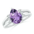 thumbnail image 1 of ANGARA Natural Pear 1.6 ct Amethyst Ring with Triple Diamond Accents in 14K White Gold for Women (Size-10x7mm) | February Birthstone, Anniversary, Jewelry Gift for Women | Natural Amethyst Ring, 1 of 1