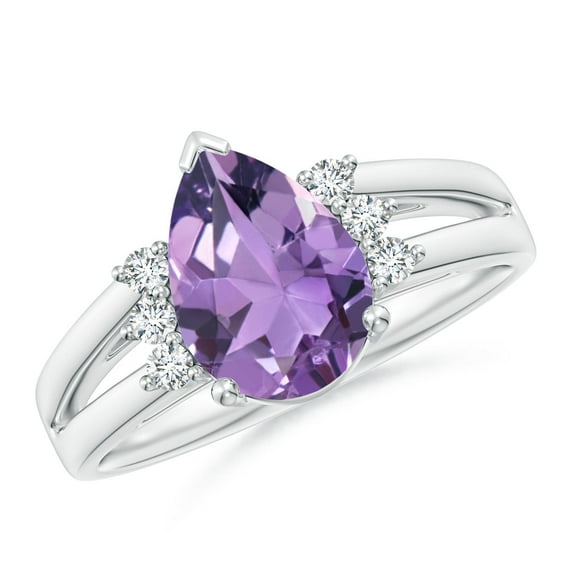 ANGARA Natural Pear 1.6 ct Amethyst Ring with Triple Diamond Accents in 14K White Gold for Women (Size-10x7mm) | February Birthstone, Anniversary, Jewelry Gift for Women | Natural Amethyst Ring