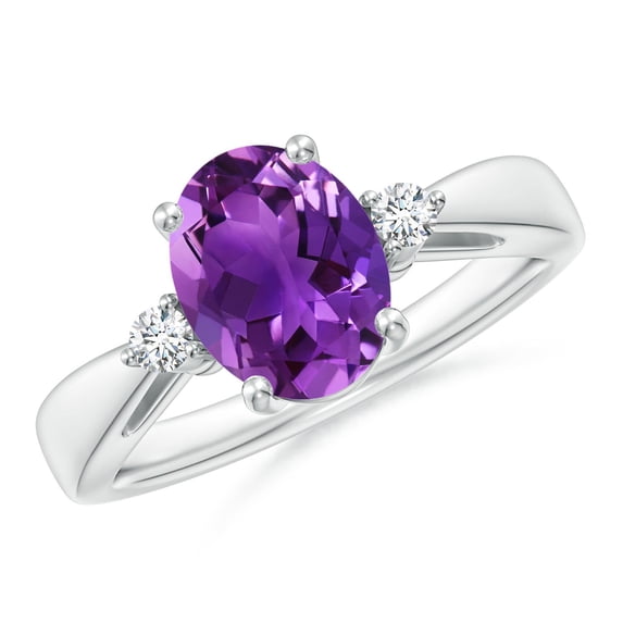 ANGARA Natural Tapered Shank 1.6 ct Amethyst Ring with Diamond Accents in 14K White Gold for Women (Size-9x7mm) | February Birthstone, Anniversary, Jewelry Gift for Women | Natural Amethyst Ring