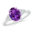 thumbnail image 1 of ANGARA Natural Solitaire 1.6 ct Amethyst Ring with Trio Diamond Accents in 14K White Gold for Women (Size-9x7mm) | February Birthstone, Anniversary, Jewelry Gift for Women | Natural Amethyst Ring, 1 of 8