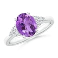 thumbnail image 1 of ANGARA Natural Solitaire 1.6 ct Amethyst Ring with Trio Diamond Accents in 14K White Gold for Women (Size-9x7mm) | February Birthstone, Anniversary, Jewelry Gift for Women | Natural Amethyst Ring, 1 of 8