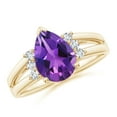 thumbnail image 1 of ANGARA Natural Pear 1.6 ct Amethyst Ring with Triple Diamond Accents in 14K Yellow Gold for Women (Size-10x7mm) | February Birthstone, Anniversary, Jewelry Gift for Women | Natural Amethyst Ring, 1 of 11