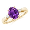 thumbnail image 1 of ANGARA Natural Tapered Shank 1.6 ct Amethyst Ring with Diamond Accents in 14K Yellow Gold for Women (Size-9x7mm) | February Birthstone, Anniversary, Jewelry Gift for Women | Natural Amethyst Ring, 1 of 9