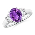 thumbnail image 1 of ANGARA Natural Three Stone 1.6 ct Amethyst and Half Moon Diamond Ring in 925 Sterling Silver for Women (Size-9x7mm) | February Birthstone, Anniversary, Jewelry Gift for Women | Natural Amethyst Ring, 1 of 9