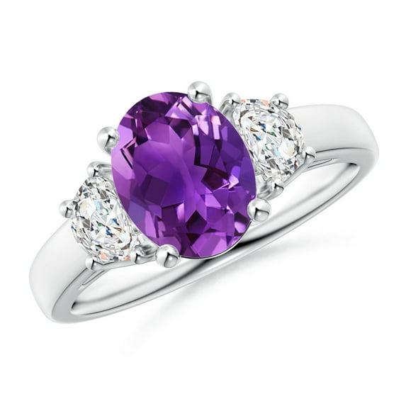 ANGARA Natural Three Stone 1.6 ct Amethyst and Half Moon Diamond Ring in 925 Sterling Silver for Women (Size-9x7mm) | February Birthstone, Anniversary, Jewelry Gift for Women | Natural Amethyst Ring