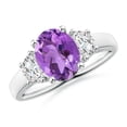 thumbnail image 1 of ANGARA Natural Three Stone 1.6 ct Amethyst and Half Moon Diamond Ring in 925 Sterling Silver for Women (Size-9x7mm) | February Birthstone, Anniversary, Jewelry Gift for Women | Natural Amethyst Ring, 1 of 8