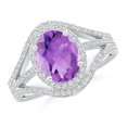thumbnail image 1 of ANGARA Natural Triple Shank Oval 1.6 ct Amethyst and Diamond Halo Ring in 14K White Gold for Women (Size-9x7mm) | February Birthstone, Anniversary, Jewelry Gift for Women | Natural Amethyst Ring, 1 of 8