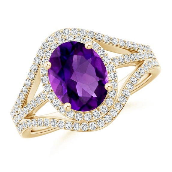 ANGARA Natural 1.6 Ct. Amethyst with Diamond Fashion Ring in 14K Yellow Gold for Women (Ring Size: 3)