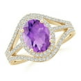 thumbnail image 1 of ANGARA Natural Triple Shank Oval 1.6 ct Amethyst and Diamond Halo Ring in 14K Yellow Gold for Women (Size-9x7mm) | February Birthstone, Anniversary, Jewelry Gift for Women | Natural Amethyst Ring, 1 of 7