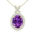 thumbnail image 1 of ANGARA Natural Vintage Style 1.6 ct Amethyst Pendant with Diamond Halo in 14K Yellow Gold for Women (Size-9x7mm) | February Birthstone, Anniversary, Jewelry Gift for Women | Natural Amethyst Necklace, 1 of 9