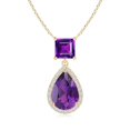 thumbnail image 1 of ANGARA Natural Square & Pear 1.6 ct Amethyst Pendant with Diamond Halo in 14K Yellow Gold for Women (Size-10x7mm) | February Birthstone, Anniversary Jewelry Gift for Women | Natural Amethyst Necklace, 1 of 9