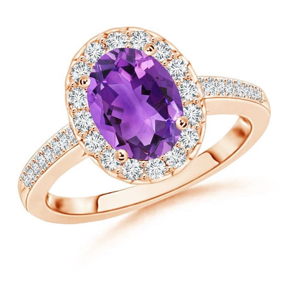 ANGARA Natural 1.6 Ct. Amethyst with Diamond Halo Ring in 14K Rose Gold for Women (Ring Size: 3.5)
