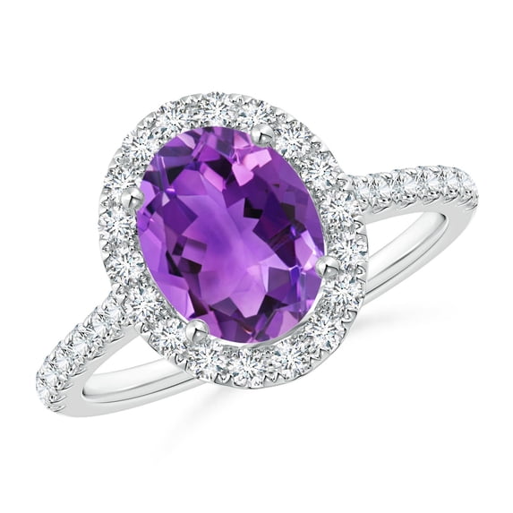 ANGARA Natural 1.6 Ct. Amethyst with Diamond Halo Ring in 14K White Gold for Women (Ring Size: 3)