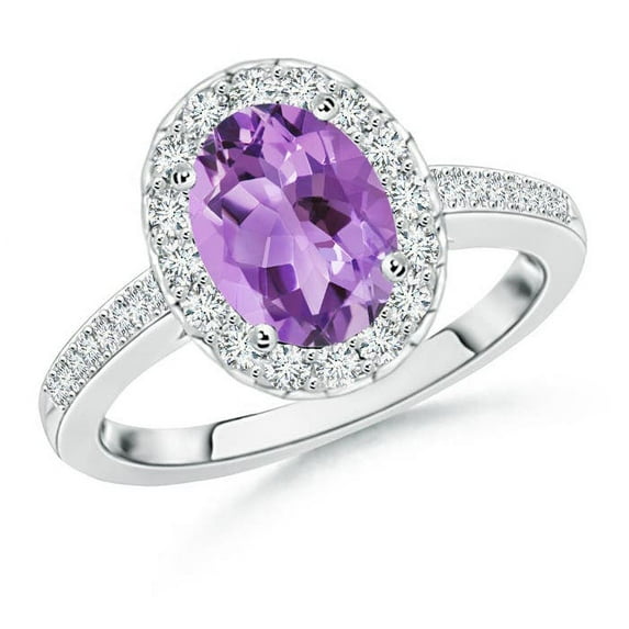 ANGARA Natural 1.6 Ct. Amethyst with Diamond Halo Ring in 14K White Gold for Women (Ring Size: 6.5)