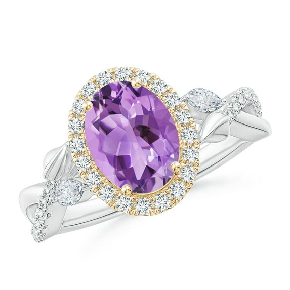 ANGARA Natural 1.6 Ct. Amethyst with Diamond Halo Ring in 14K White & Yellow Gold for Women (Ring Size: 12)
