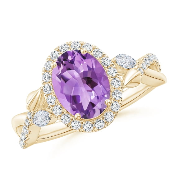 ANGARA Natural 1.6 Ct. Amethyst with Diamond Halo Ring in 14K Yellow Gold for Women (Ring Size: 12)