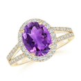 thumbnail image 1 of ANGARA Natural Oval 1.6 ct Amethyst Split Shank Halo Ring in 14K Yellow Gold for Women (Size-9x7mm) | February Birthstone, Birthday, Anniversary, Jewelry Gift for Women | Natural Amethyst Ring, 1 of 9
