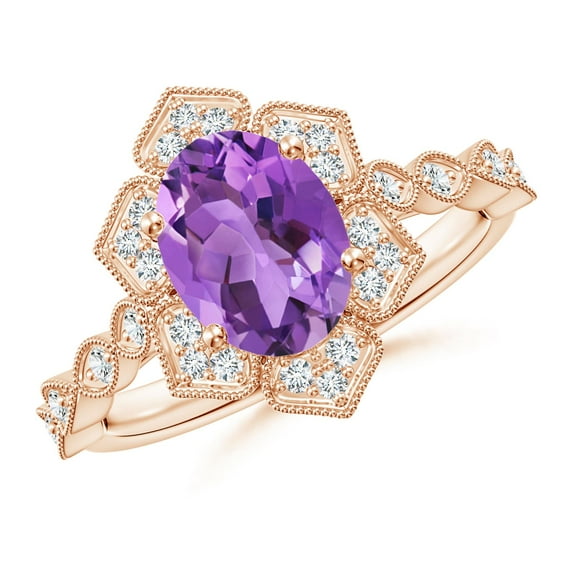 ANGARA Natural 1.6 Ct. Amethyst with Diamond Side Stones Ring in 14K Rose Gold for Women (Ring Size: 10.5)