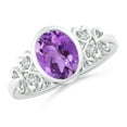 thumbnail image 1 of ANGARA Natural Vintage Style Bezel-Set 1.6 ct Amethyst Ring with Diamonds in 14K White Gold for Women (Size-9x7mm) | February Birthstone, Anniversary, Jewelry Gift for Women | Natural Amethyst Ring, 1 of 8