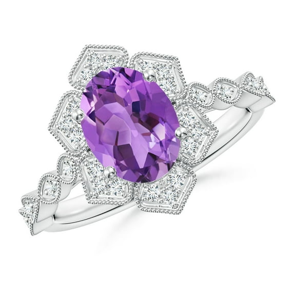 ANGARA Natural 1.6 Ct. Amethyst with Diamond Side Stones Ring in 14K White Gold for Women (Ring Size: 7.5)