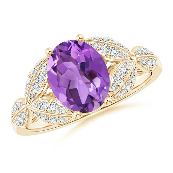 ANGARA Natural 1.6 ct Amethyst and Diamond Trillium Petal Flower Ring in 14K Yellow Gold for Women (Size-9x7mm) | February Birthstone, Anniversary, Jewelry Gift for Women | Natural Amethyst Ring
