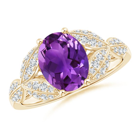 ANGARA Natural 1.6 ct Amethyst and Diamond Trillium Petal Flower Ring in 14K Yellow Gold for Women (Size-9x7mm) | February Birthstone, Anniversary, Jewelry Gift for Women | Natural Amethyst Ring