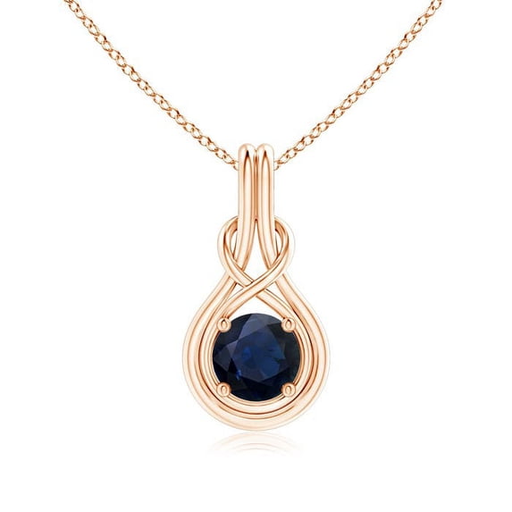 ANGARA Natural 1.6 Ct Round Sapphire Solitaire Infinity Knot Pendant in 14K Rose Gold for Women (Size-7mm) | September Birthstone, Anniversary, Jewelry Gift for Women | Natural Blue Sapphire Necklace