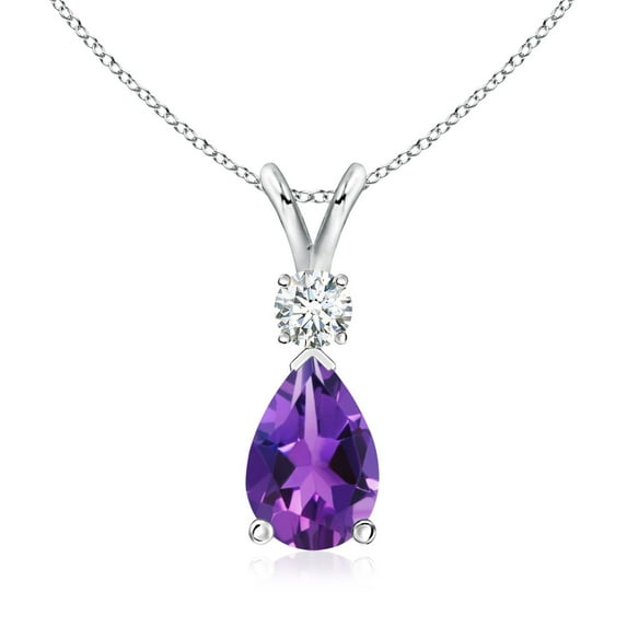 ANGARA Natural 1.6 ct Amethyst Teardrop Pendant with Diamond in 14K White Gold for Women (Size-10x7mm) | February Birthstone, Birthday, Anniversary, Jewelry Gift for Women | Natural Amethyst Necklace